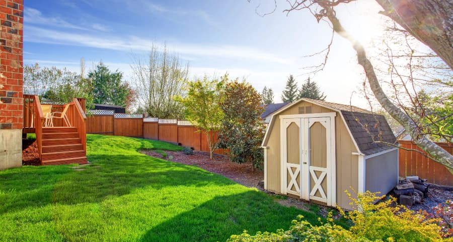 Fenced backyard with storage shed in Sacramento